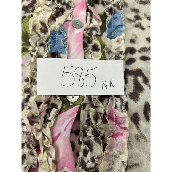 Caviar Leopard Floral Ruffle Button Front Shirt Sz Medium Sleeveless Garden - Picture 7 of 8